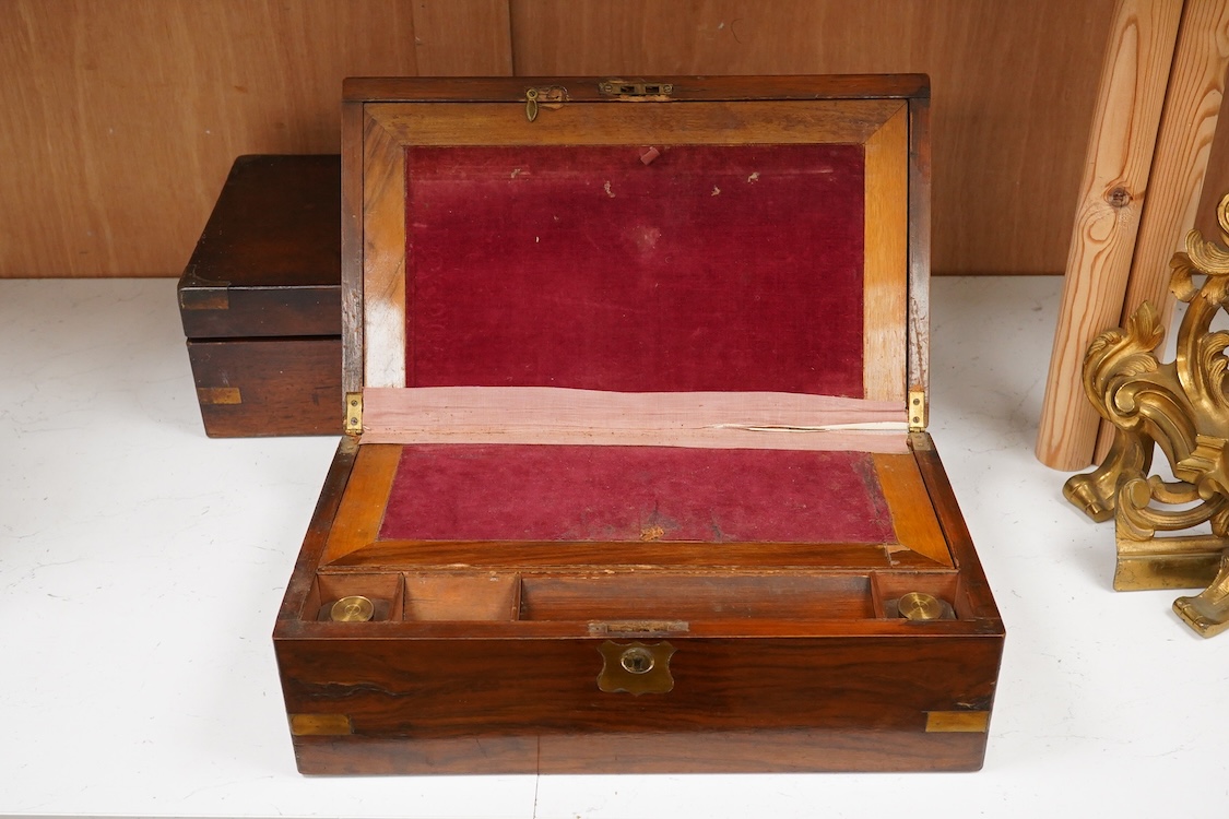 A Victorian walnut rising slope together with a rosewood writing slope